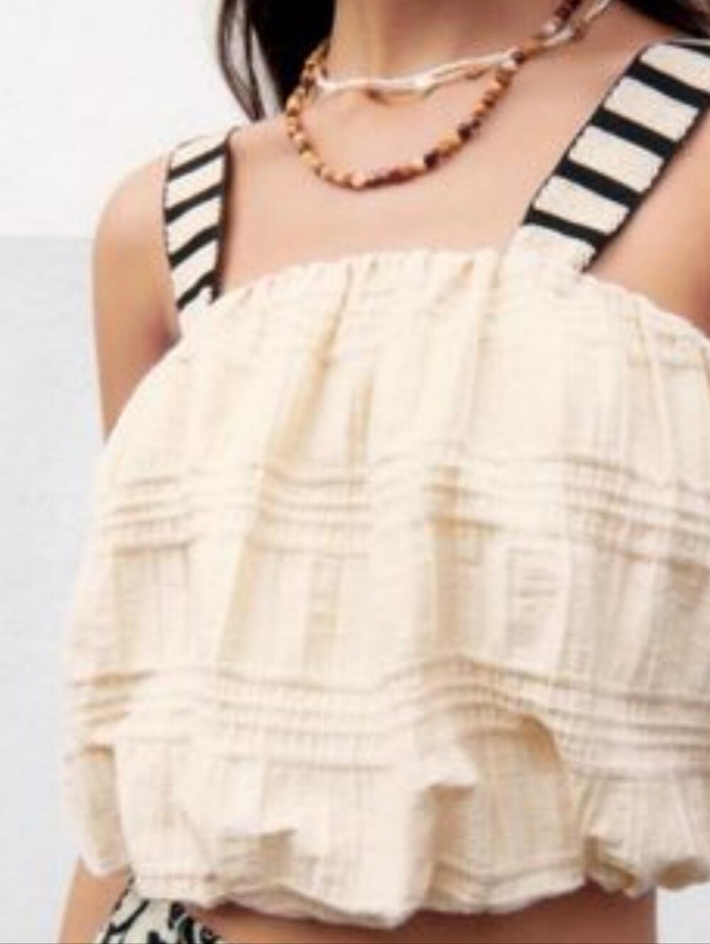 Zara Cream poofy crop top with Black & White Striped Straps size XS like new